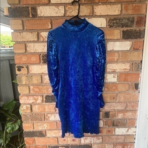 Kobi Halperin Bishop Sleeve Velvet Mock Neck Long Sleeve Mini Dress